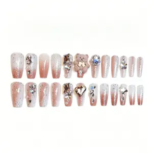 Flat Lay of Viral Fluffy Bear Cartoon Press On Nail Set