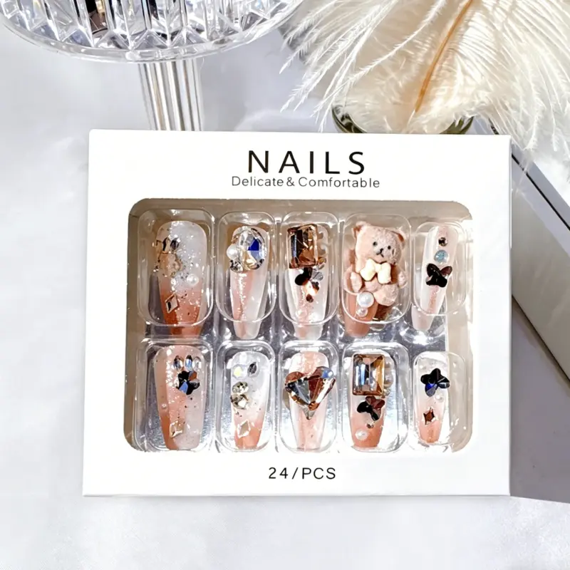 Full Size Range of Viral Fluffy Bear Press On Nails