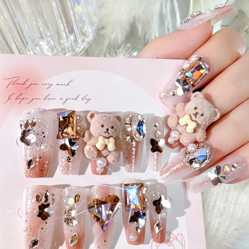 Viral Fluffy Bear Nail Gift Box – 24 Piece Full Size Set