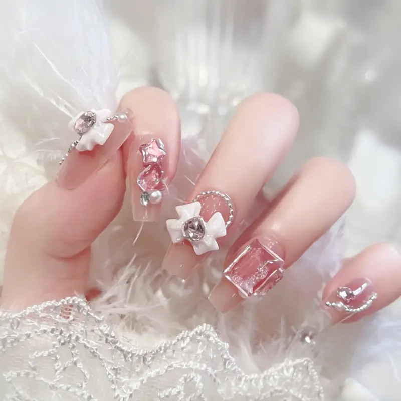 Size Range of 24 Piece Cute Bow Press On Nails
