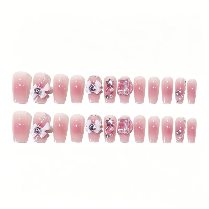 Macro Shot of a 3D Bow on Cute Girl Press On Nail