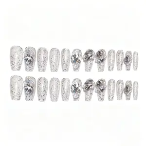 Size Range of 24 Piece Influencer Bling Rhinestone Nails