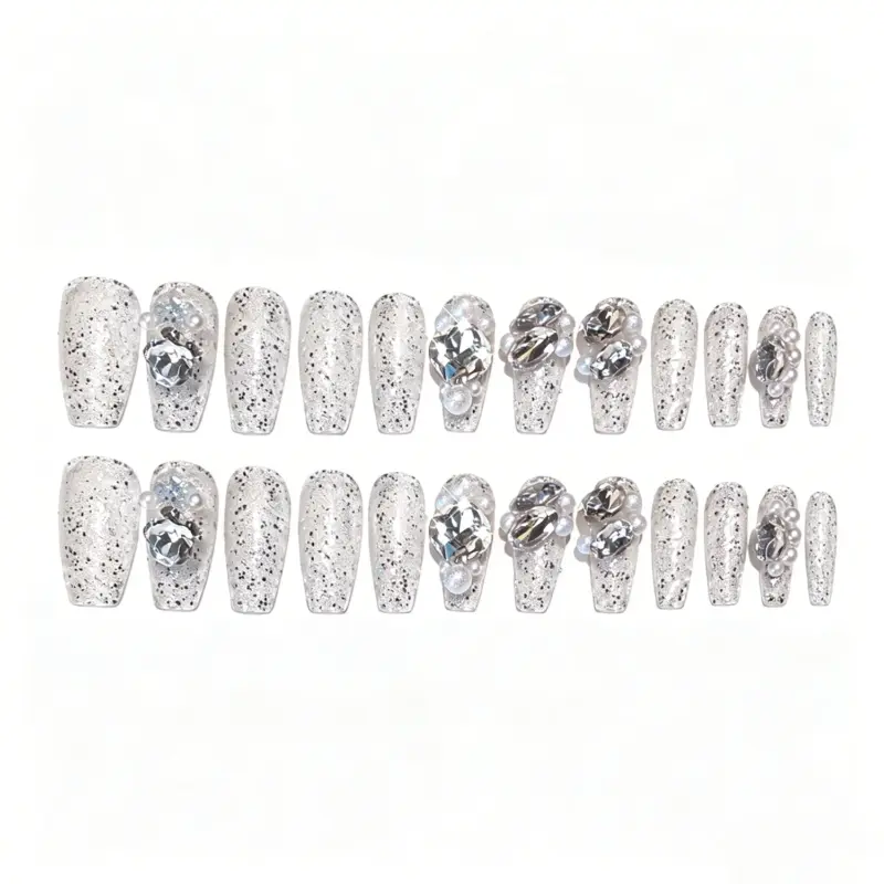 Size Range of 24 Piece Influencer Bling Rhinestone Nails
