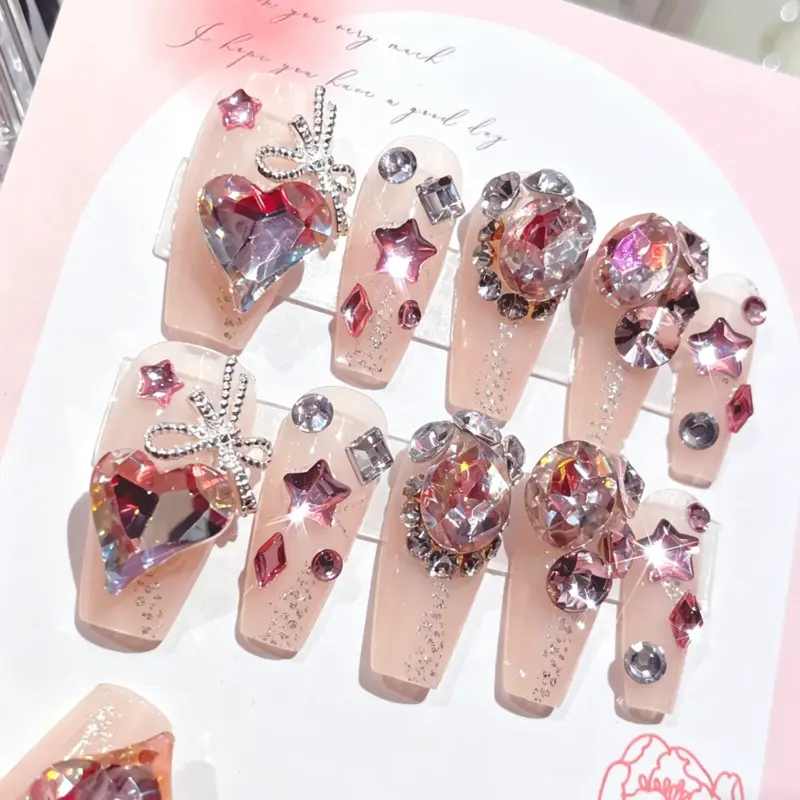 Size Range of 24 Piece Large Rhinestone Press On Nails