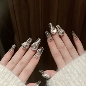 Macro Detail of Rhinestone on Handmade Bling Press On Nail